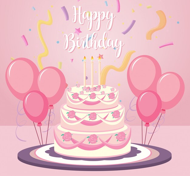 Una torta di compleanno su sfondo rosa