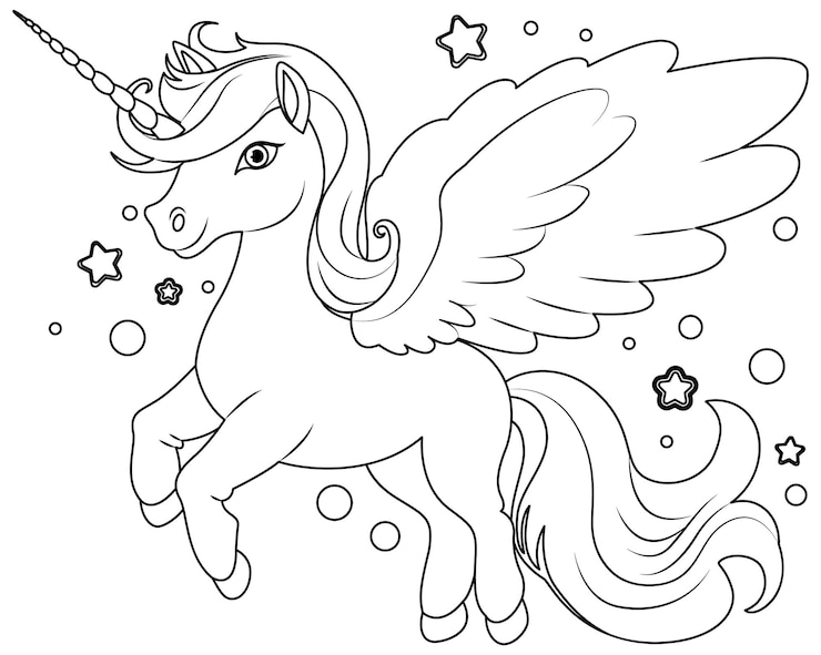 Vettore gratuito unicorno carino con contorni di stelle