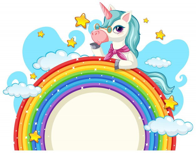 Unicorno carino sul banner del cielo
