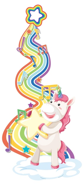 Unicorno con stella con arcobaleno su sfondo bianco