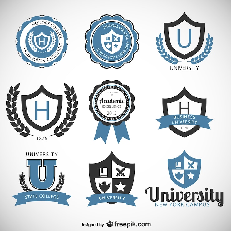 Vettore gratuito università e college distintivi