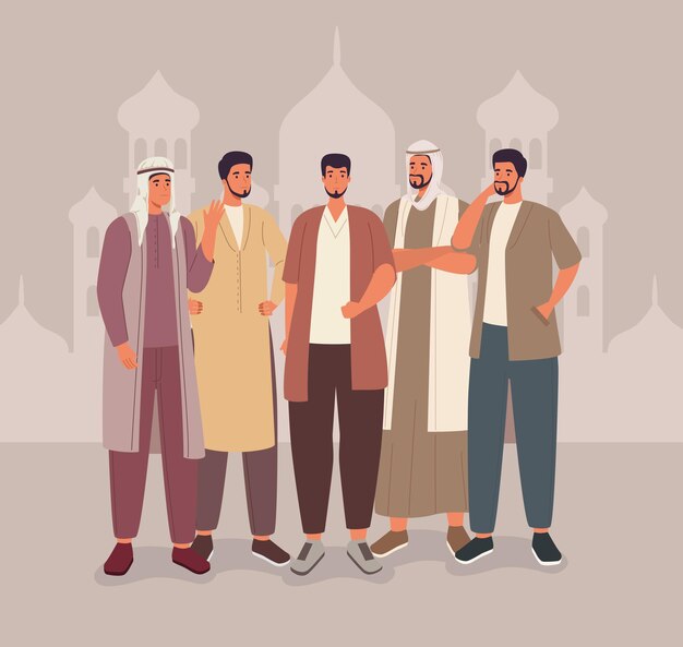 Uomini musulmani con moschea