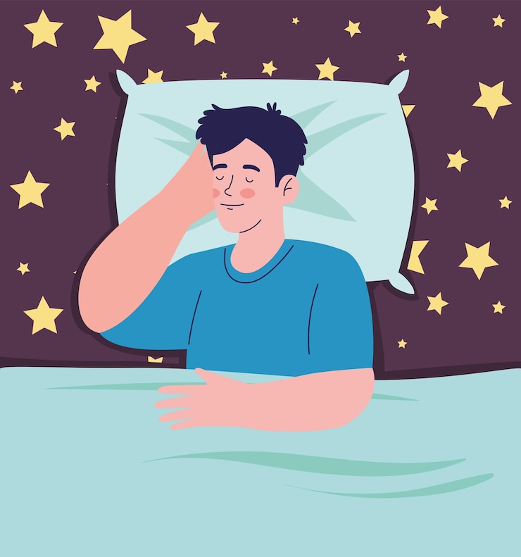 Vettore gratuito uomo che dorme con la scena delle stelle