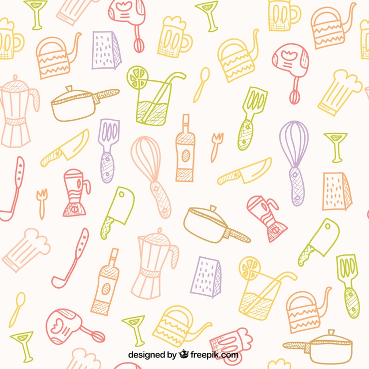 Vettore gratuito utensili da cucina disegnati a mano modello