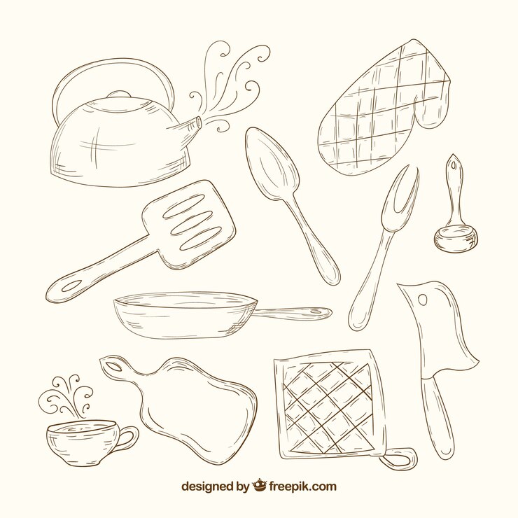 Vettore gratuito utensili da cucina sketchy