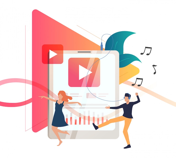 Vettore gratuito utenti del lettore multimediale che ascoltano la musica