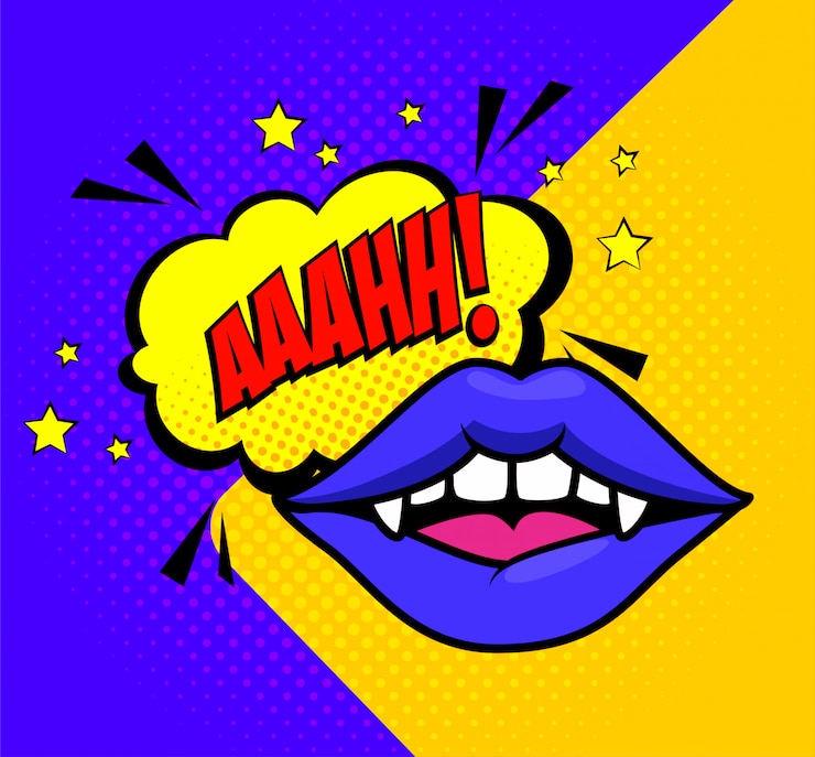 Vettore gratuito vampiro di labbra di halloween in stile pop art