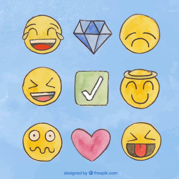 Vettore gratuito vari disegnati a mano emoticon acquerello
