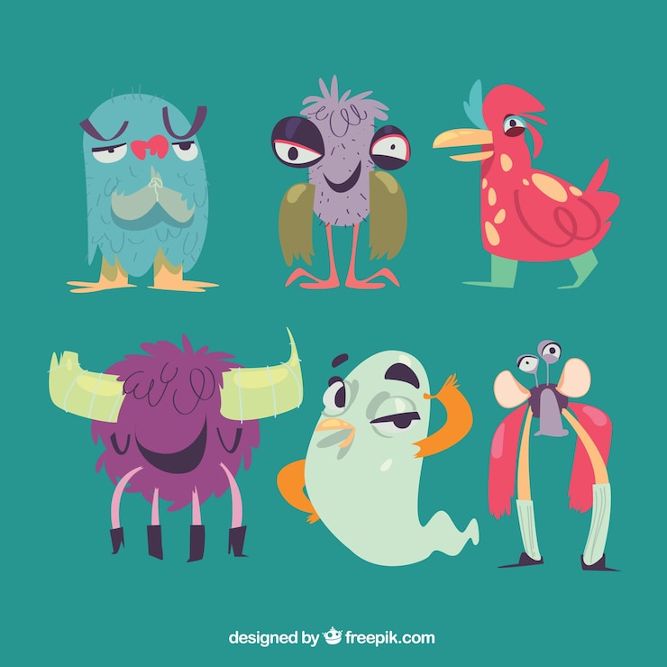 Vettore gratuito vari disegni di personaggi mostri