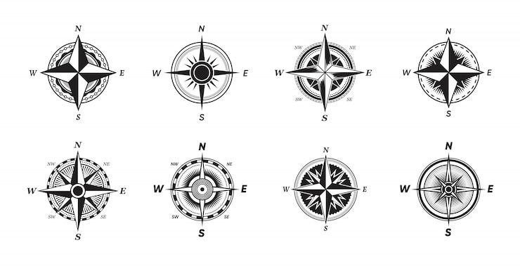 Vettore gratuito varie bussole marine vintage impostate