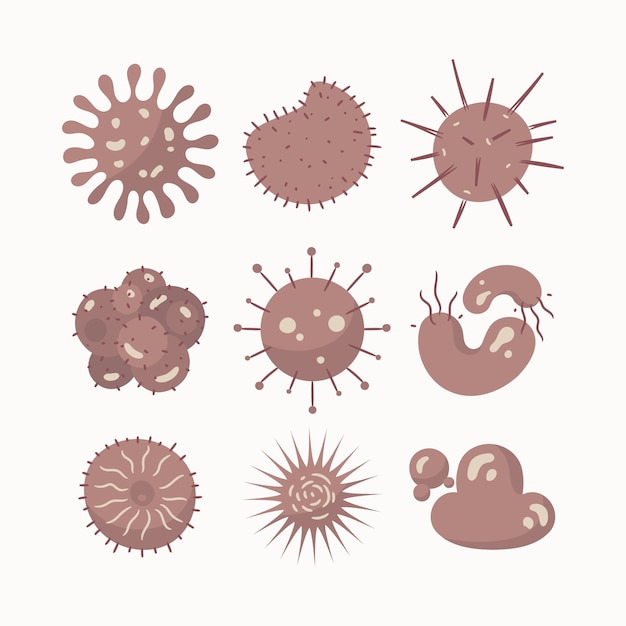 Varie forme di design piatto del virus pandemico