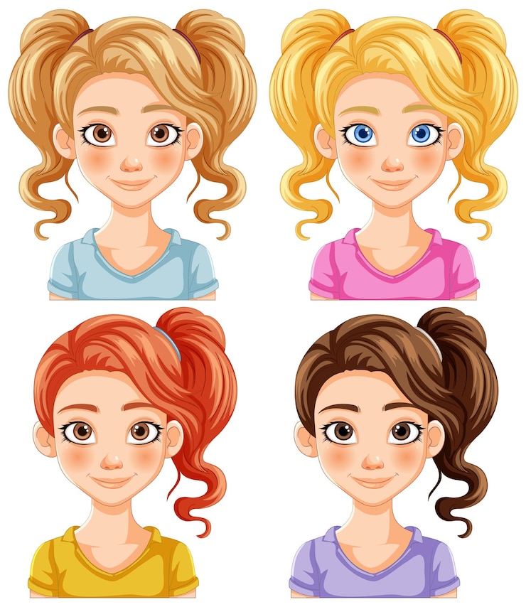Vettore gratuito varietà di acconciature femminili dei cartoni animati