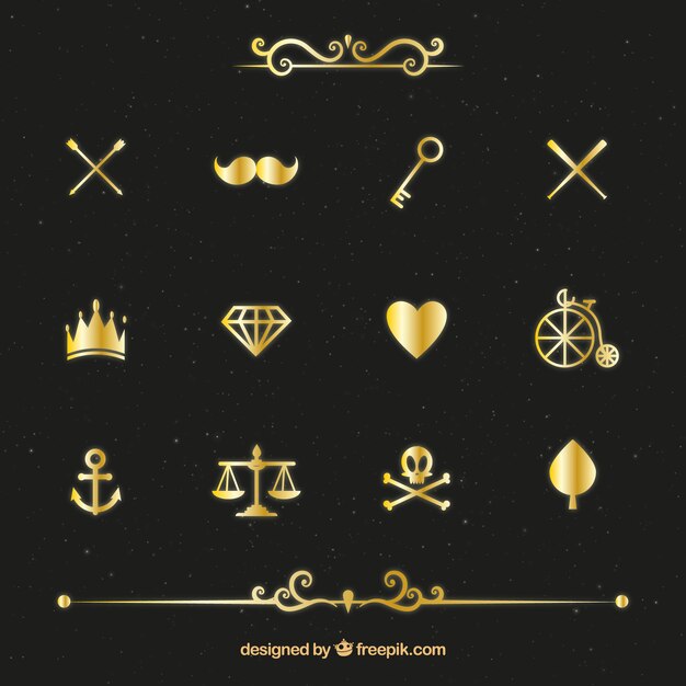 Varietà di elementi di confezione d&#39;oro