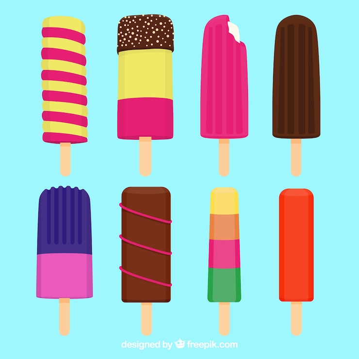 Vettore gratuito varietà di gelati deliziosi in disegno piatto