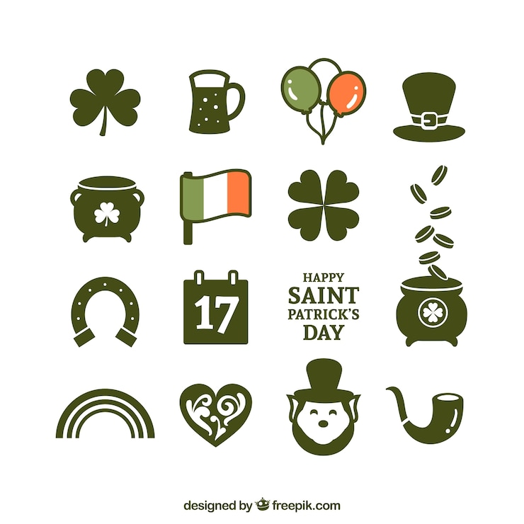 Vettore gratuito varietà di st patricks day icone