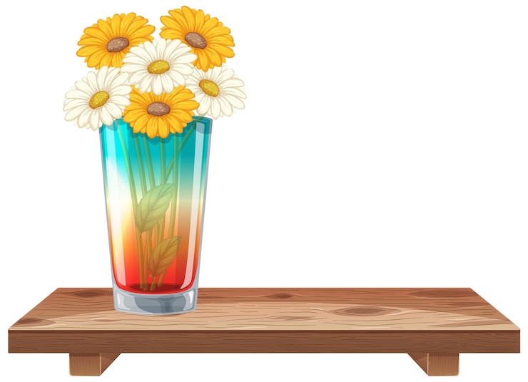 Vettore gratuito vaso colorato con fiori sullo scaffale