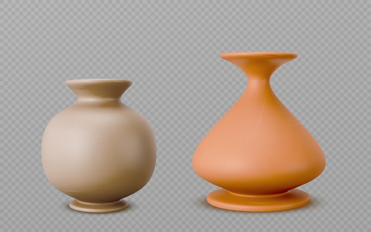 Vettore gratuito vaso di ceramica d'argilla vecchio vaso e pentola in ceramica
