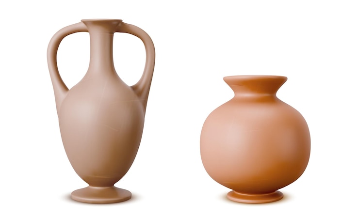 Vettore gratuito vaso e barattolo di ceramica di argilla marrone