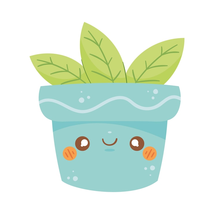 Vettore gratuito vaso per piante blu kawaii
