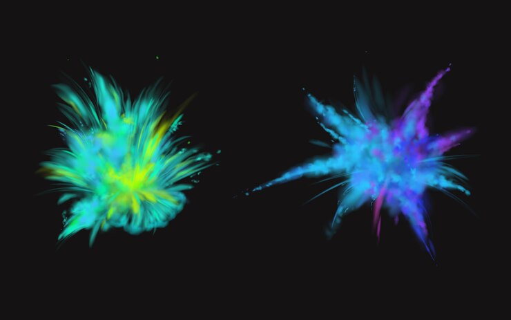 Vettore gratuito vector 3d esplosione di polvere di vernice realistico su uno sfondo nero
