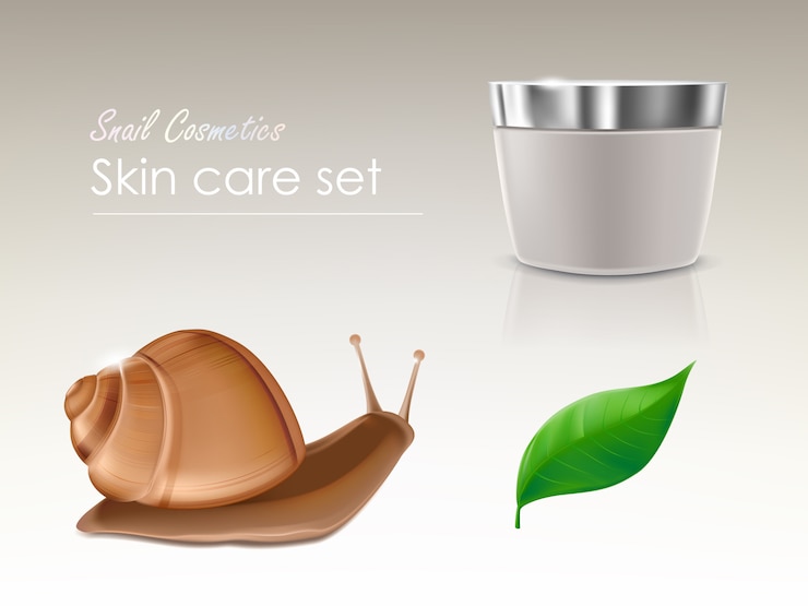 Vettore gratuito vector 3d skincare realistico set con lumaca - crema idratante con melma organica