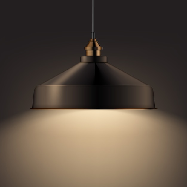 Vector bronzo brillante lampadario anteriore della lampada, vista laterale da vicino su sfondo scuro