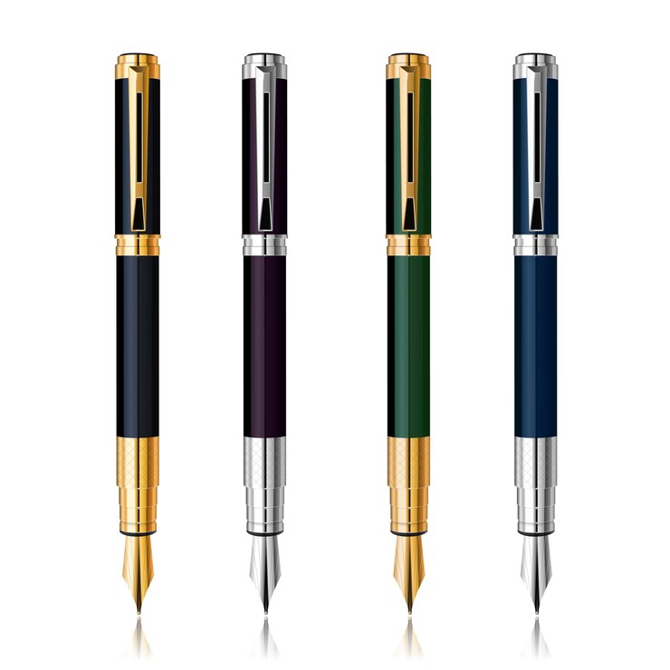 Vettore gratuito vector classic pen set con la riflessione. oro e argento