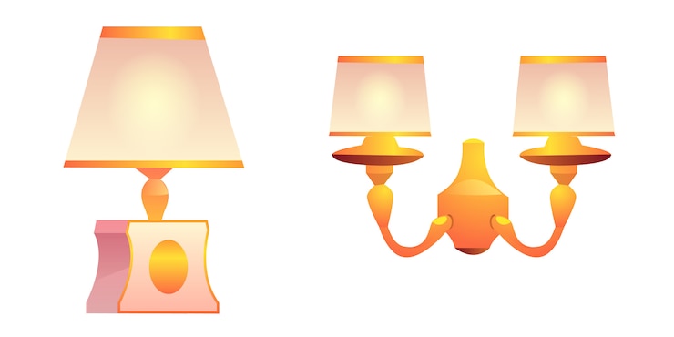 Vettore gratuito vector vintage lampade da parete e tavolo con paralume