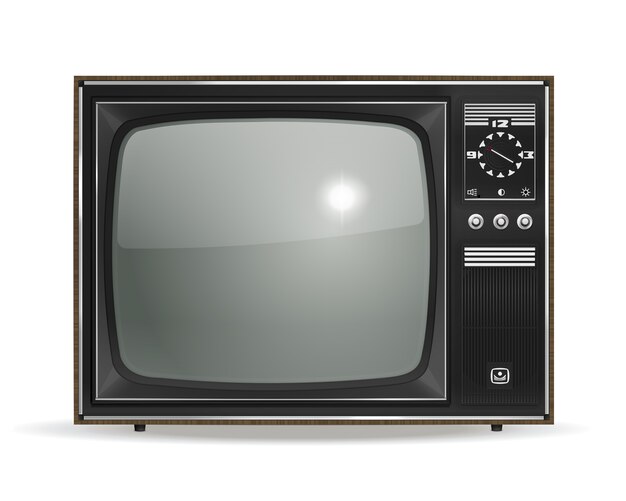 Vector Vintage vecchia foto-realistica TV CRT su bianco