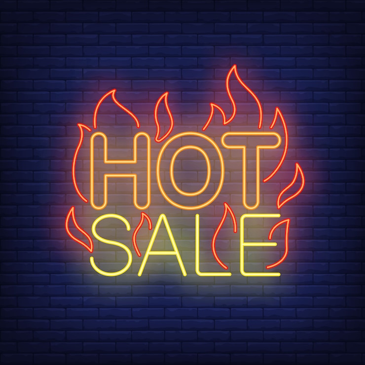 Vettore gratuito vendita calda con insegna al neon di fiamme.