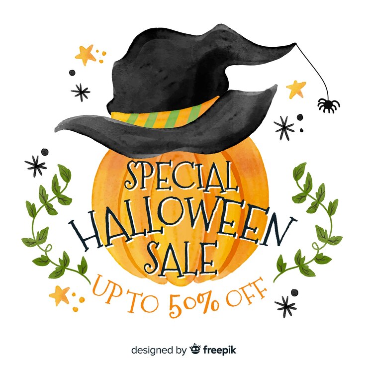 Vettore gratuito vendita di halloween dell'acquerello con la zucca