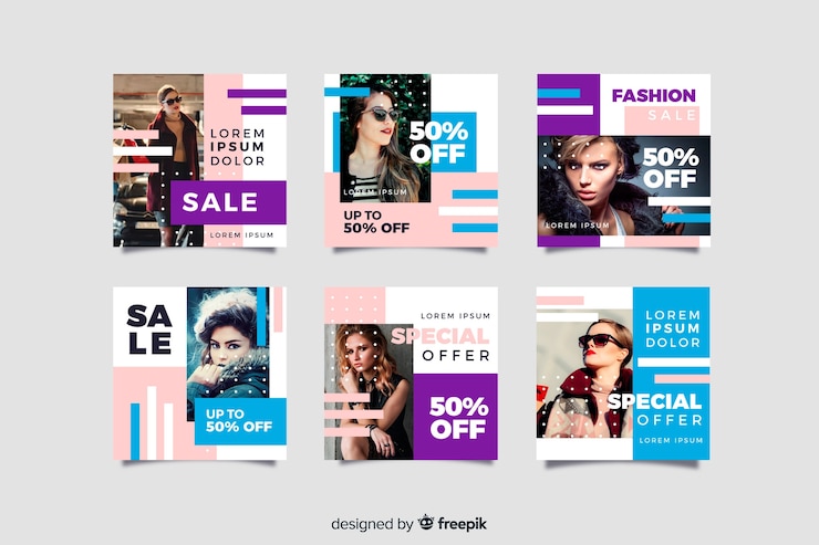 Vettore gratuito vendita di moda astratta collezione di post instagram