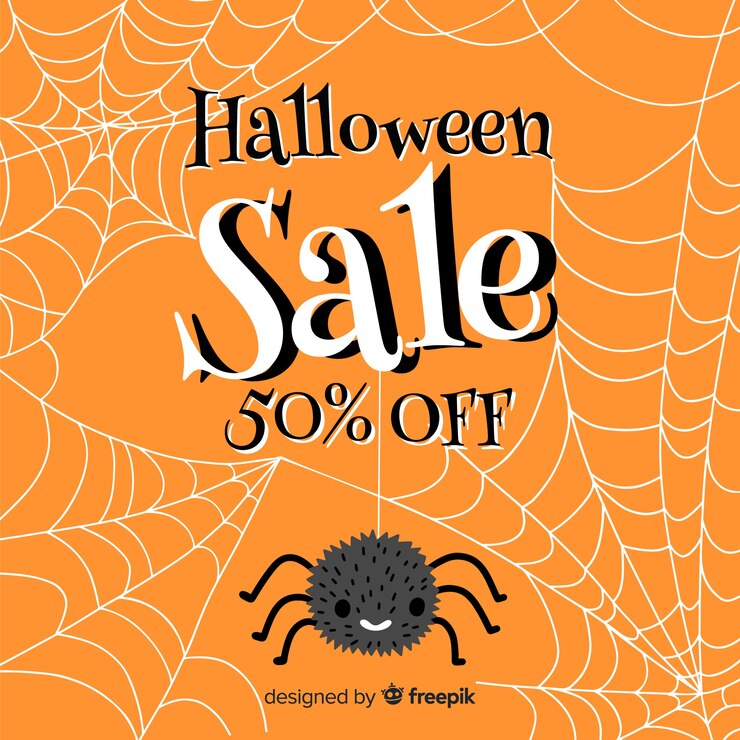 Vettore gratuito vendita di ragno e ragnatela di halloween