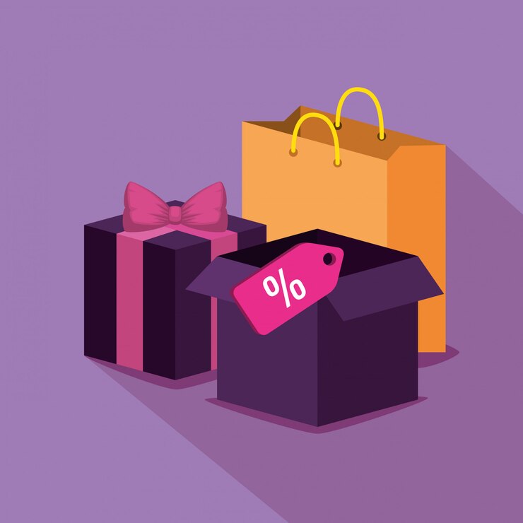 Vettore gratuito vendita sul mercato con pacchetti per l'e-commerce digitale