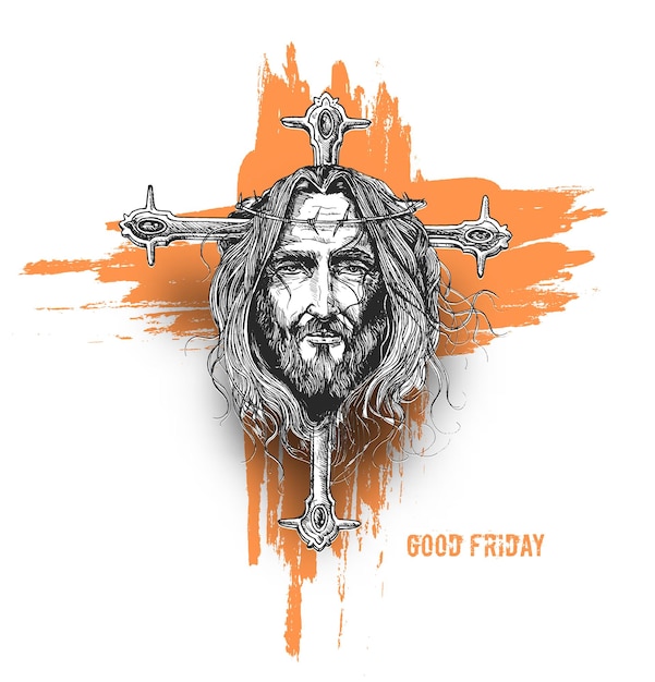 Venerdì Santo e Pasqua Gesù volto sulla croce schizzo illustrazione vettoriale