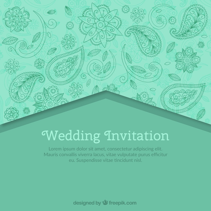 Vettore gratuito verde invito a nozze con paisley