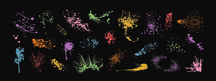 Vettore gratuito vernice spray gocciola colori macchie d'inchiostro o schizzi vettoriali schizzi di graffiti macchie o macchie di inchiostro