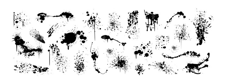 Vettore gratuito vernice spray gocciola macchie di inchiostro nero graffiti schizzi o macchie con effetto grunge polveroso