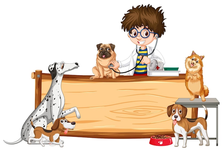 Vettore gratuito veterinario e cani in clinica illustrazione