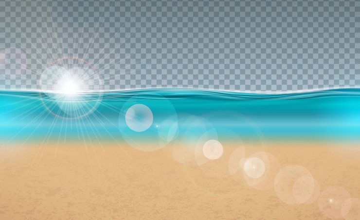 Vettore gratuito vettore blu oceano paesaggio sfondo trasparente