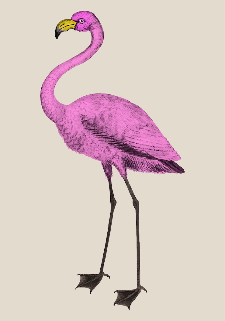 Vettore gratuito vettore d'annata rosa integrale dell'illustrazione del fenicottero