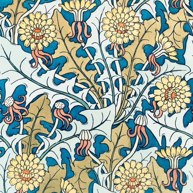 Vettore del fondo del modello di fiore del dente di leone di art nouveau