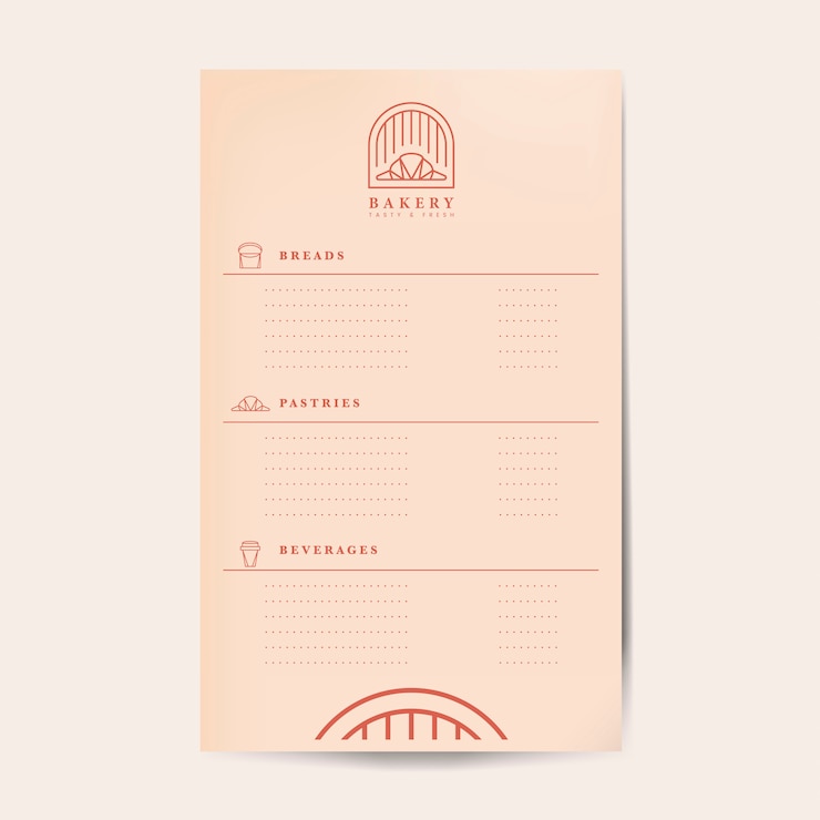 Vettore gratuito vettore del modello del menu delle pasticcerie e delle bevande