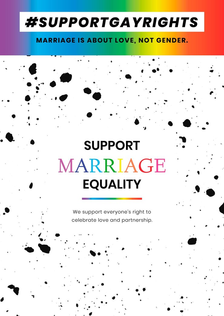 Vettore gratuito vettore del modello del mese dell'orgoglio con citazione di uguaglianza del matrimonio di supporto per poster