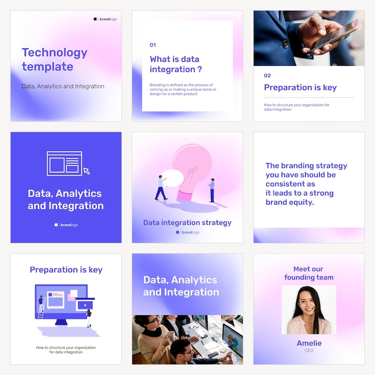 Vettore gratuito vettore del modello di annuncio di instagram per il set di tecnologia