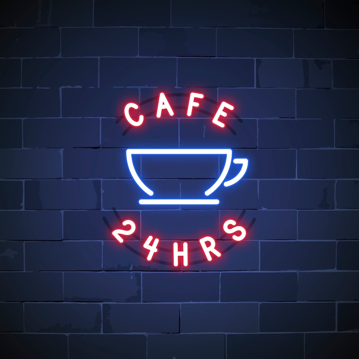 Vettore gratuito vettore del segno al neon del caffè di 24 ore