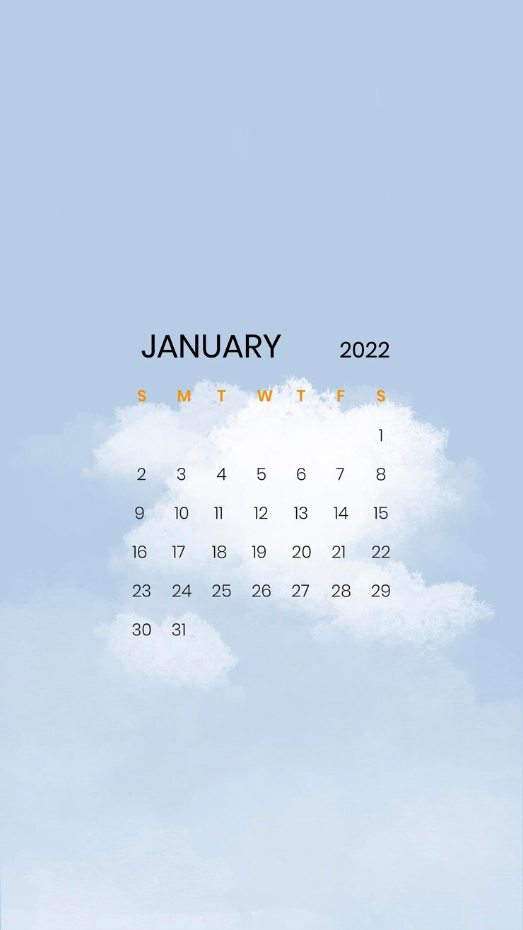 Vettore gratuito vettore di carta da parati per iphone del calendario mensile di gennaio astratto della nuvola
