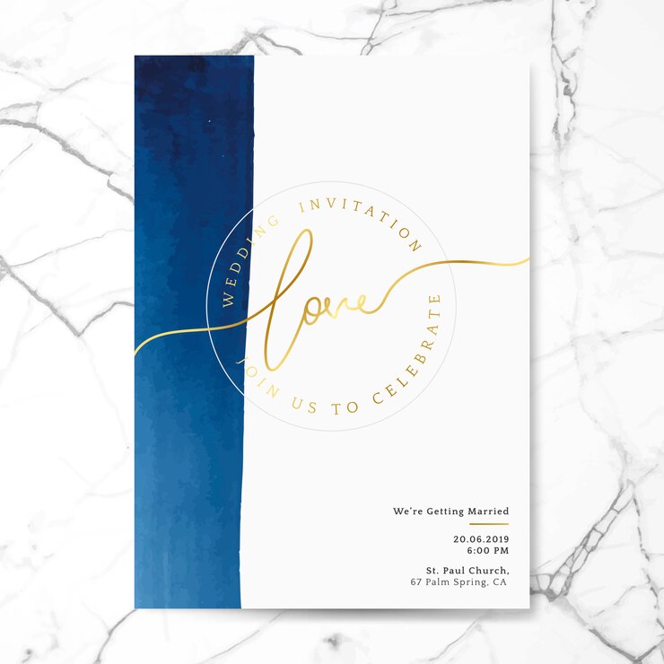 Vettore gratuito vettore di carta invito matrimonio blu