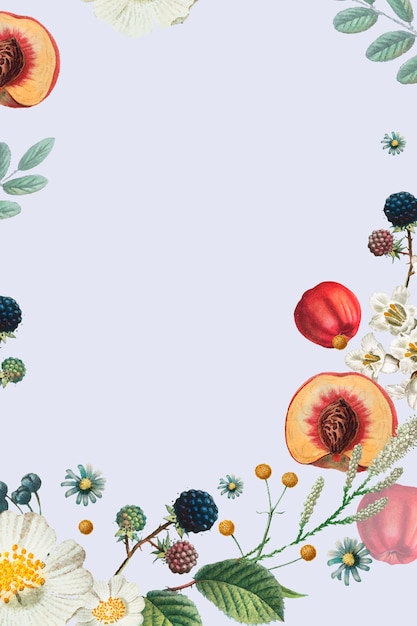 Vettore di cornice decorata con fiori e frutta