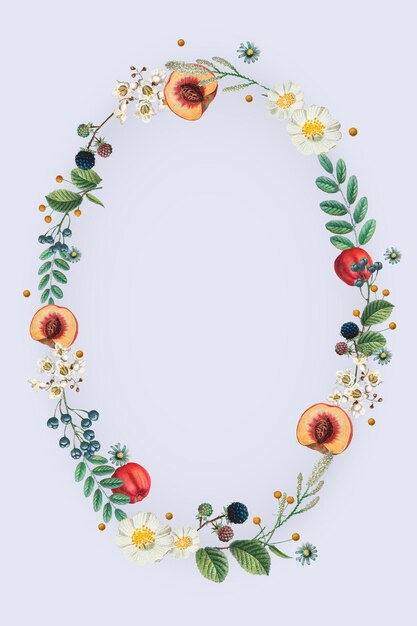 Vettore di cornice decorata con fiori e frutta